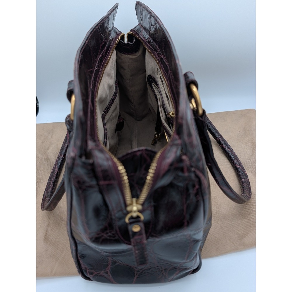 Brahmin Melbourne Crocodile Embossed Leather Shoulder Bag Burgundy Maroon Gold - Picture 15 of 16